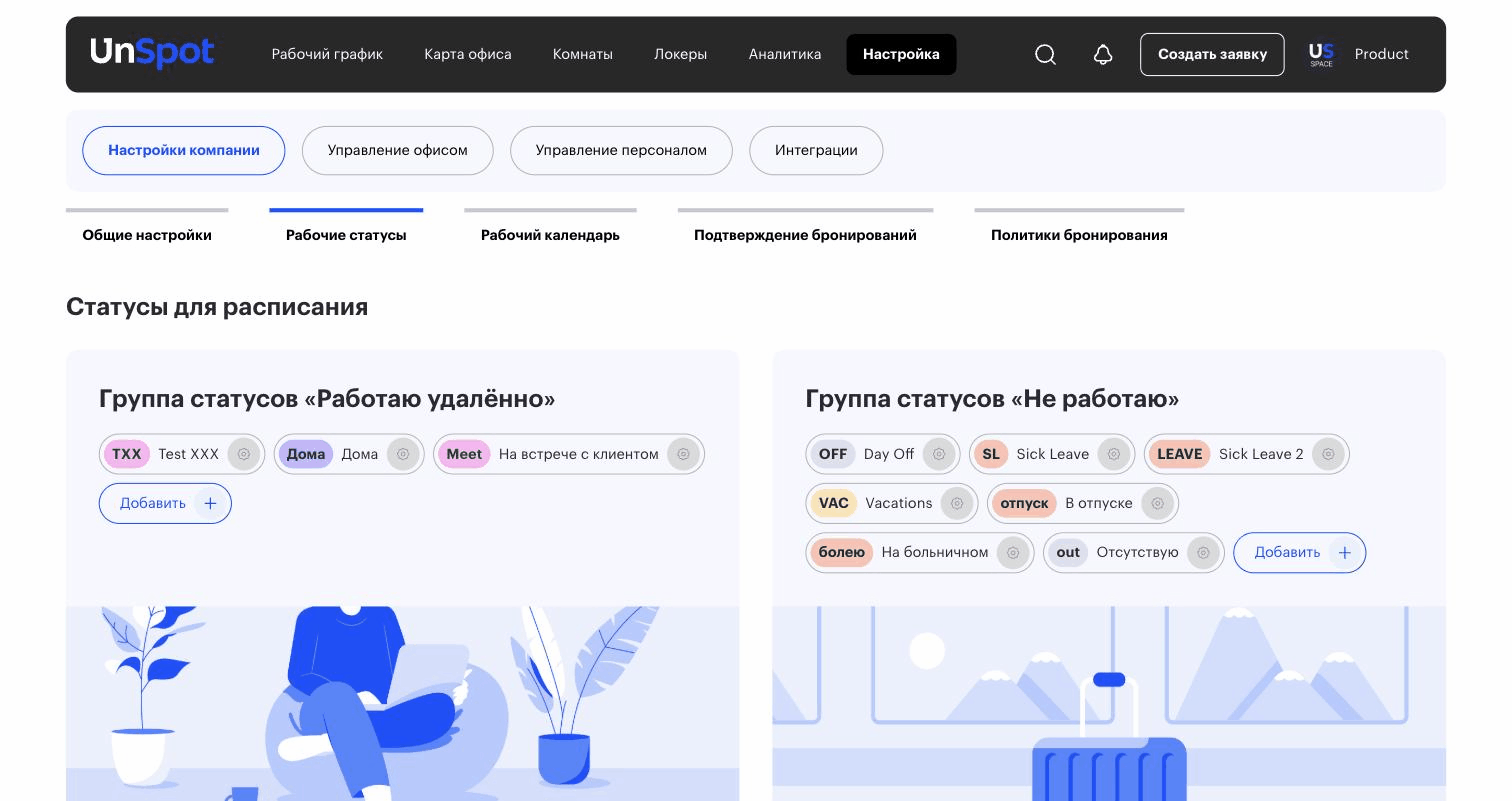 Статусы для расписания — группы статусов