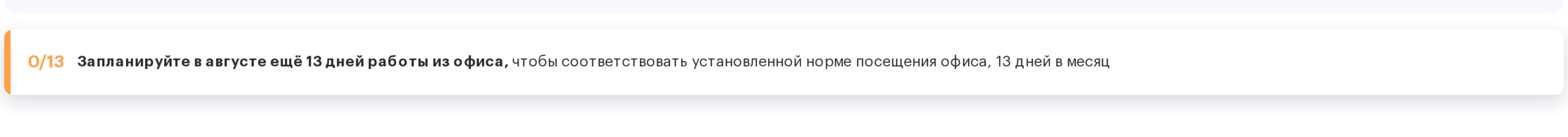 Счётчик нормы посещения офиса в UnSpot: «0/13» и подсказка, сколько дней осталось запланировать