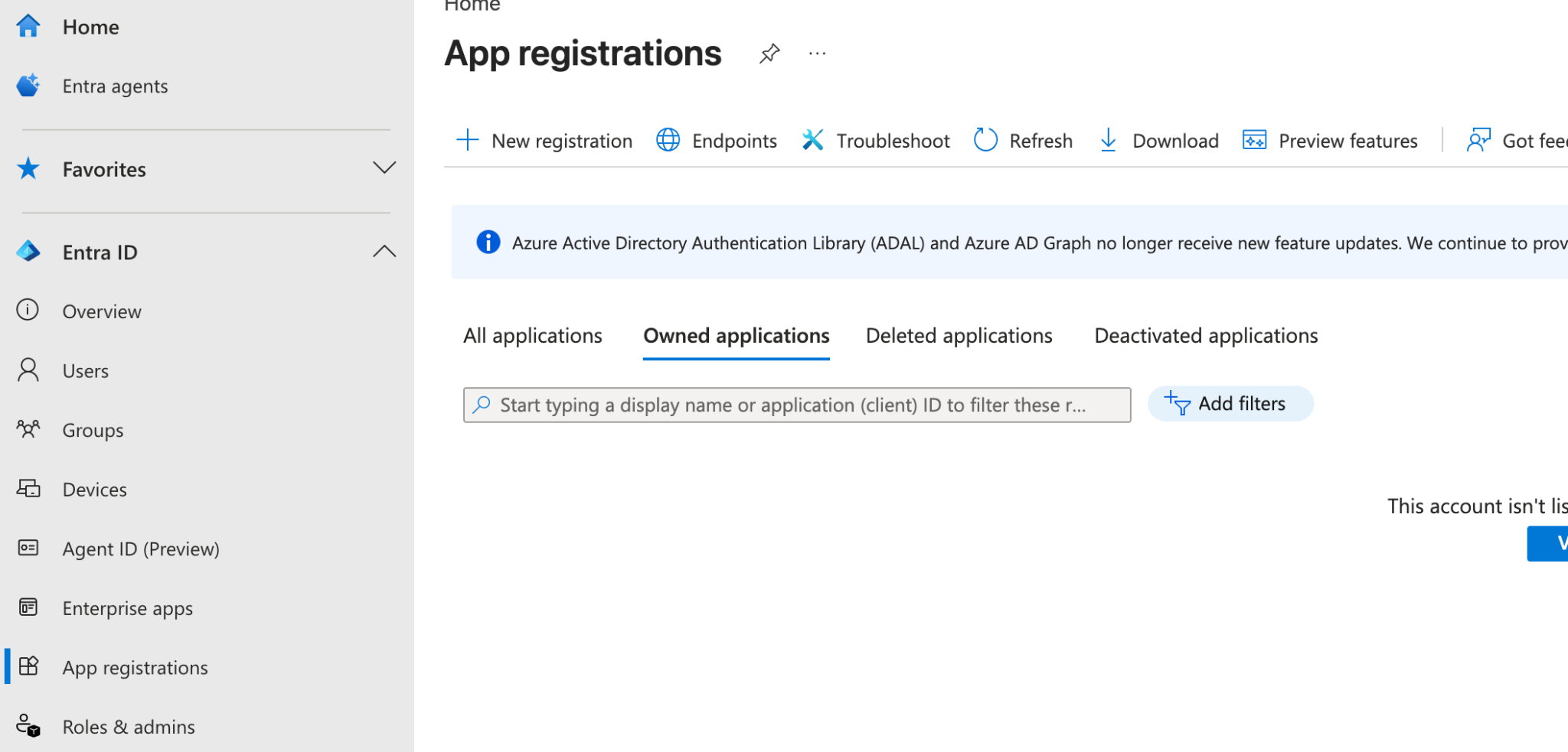 Раздел App registrations в Microsoft Entra, кнопка New registration